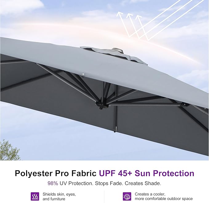 PURPLE LEAF 9 Feet Patio Umbrella Outdoor Cantilever Square Umbrella Aluminum Offset Umbrella with 360-degree Rotation for Garden Deck Pool Patio, Light Grey