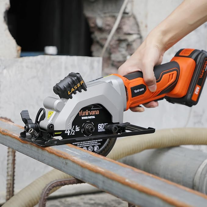 Mini Circular Saw, 20V 3400RPM Professional Cordless Circular Saw, Adjustable Angle and Depth,Max Cutting Depth 1-2/3"(90°), 1-1/8"(45°), Laser Guide, Rip Guide