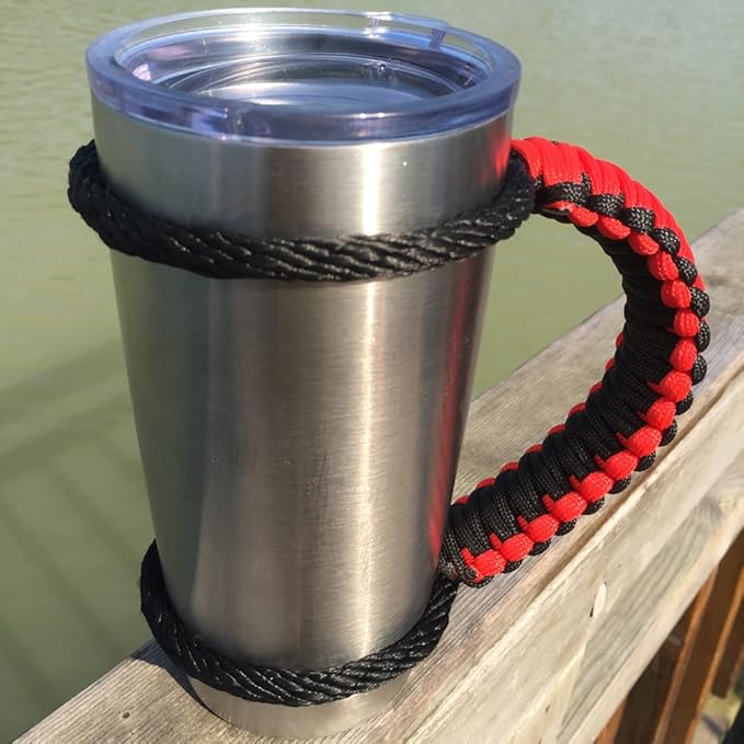 Handmade Paracord Handle for Yeti/Rtic/Ozark Trail Rambler 20 Oz Tumbler. Red/Black