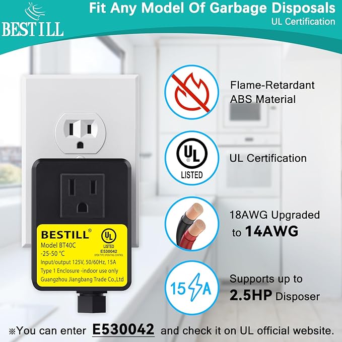 BESTILL Garbage Disposal Air Switch Kit - UL Listed, Brass 3.6" Long Push Button for Waste Disposer, Cordless Sink Top Switch Button, Polished Chrome, Compatible with all Garbage Disposals