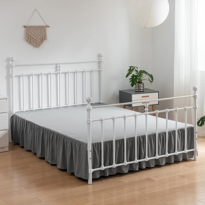 Bed Skirt Full Size Ruffled Bed Skirts with Split Corners, 16 Inch Drop Dust Ruffle Bed Skirt with Platform, Gray, Full - 16" Drop