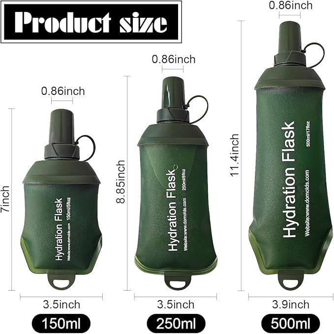 Green Soft Flask, TPU Foldable Running Hydration Flask, for Hydration Packs/Running Vests-Running, Hiking, Cycling Folding Bottle-5 oz (150 ml)