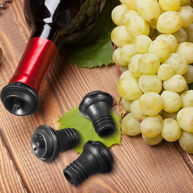 Honoson Wine Stopper Resealable Wine Pump Vacuum Stoppers Vacuum Wine Stopper Silicone Wine Saver Stoppers Practical Wine Saver Stoppers for Kitchen Supplies Wine Bottle Tools (Black, 48 Pieces)