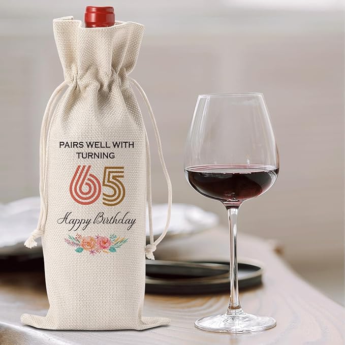 Funny 65th Birthday Gifts for Women Men Wine Bag, Happy Anniversary 65th birthday Party Decorations for Women Men Wine Bags, 65 Year Old Birthday Gifts for Women Wine Bottle Bag