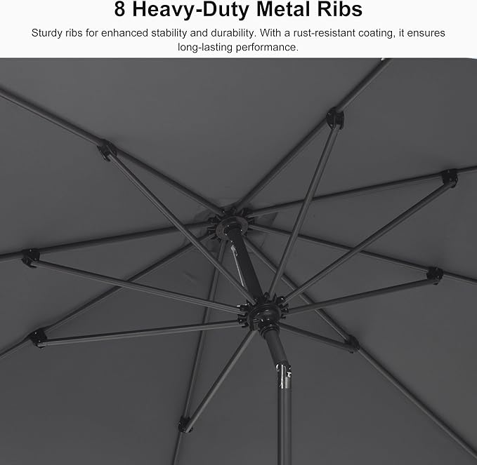 PURPLE LEAF 8' Round Patio Umbrella Outdoor Table Umbrella Aluminum Frame Market Umbrella Sun Umbrella with 8 Sturdy Ribs & Tilt for Garden Deck Lawn & Pool Light Gray