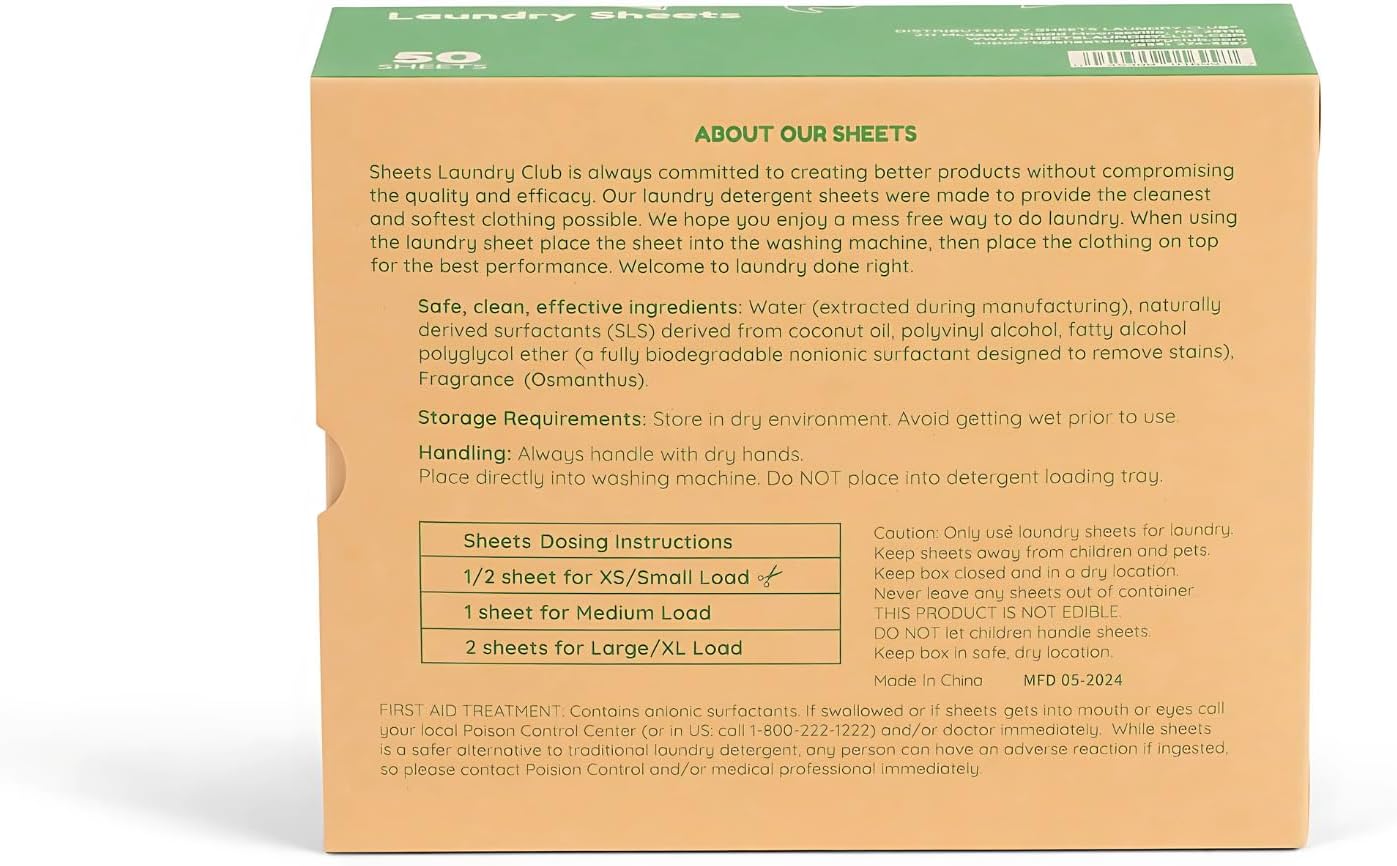 Sheets Laundry Club Laundry Detergent Sheets, 400 Loads - Fresh Linen Scent, Eco-Friendly, Quick-Dissolving Formula, Hypoallergenic, Septic Safe, Plastic-Free Packaging - 200 Sheets