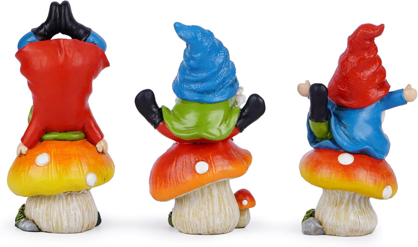 Hodao 3 PCS Spring Yoga Mushroom Gnomes Decoration Summer Elf Figurines Gifts for Home Spring Lively Garden Statues Decor for Outdoor, Mom, Mother (Multicolor)