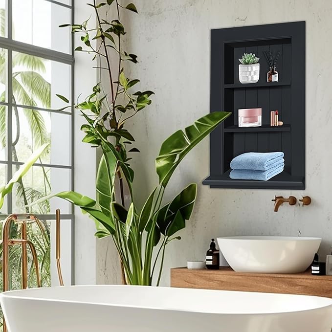 Royxen Black Bathroom Recessed Medicine Cabinet, 14 x 24 Inch, 3-Tier