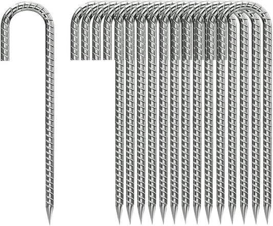 J-Hook-Rebar-Stakes-12 Inch, Ground Stakes Heavy Duty Rebar Stakes for Camping 50pcs Rebar Stakes Rust Proof Coated Metal for Flower Gardens Dog Fence Camping Tents Chicken Coop