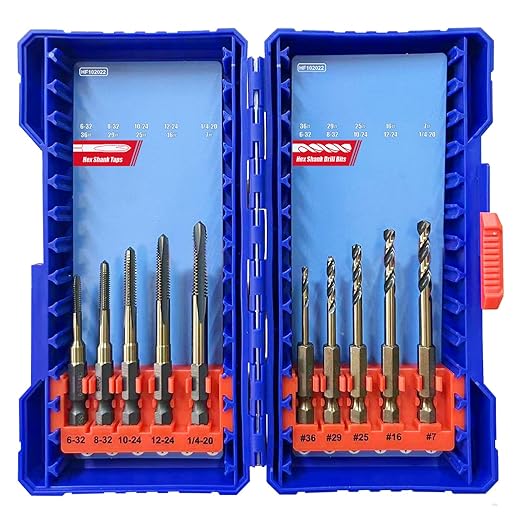 HighFire 22-Piece Hex Shank Drill and Tap Set for Metal, Impact Drill Bit Set, Upgrade Combination of Drill and Tap Set 6-32 UNC to 1/4-20 UNC, MRO & Industrial Grade, DIY Hex Screwdriver