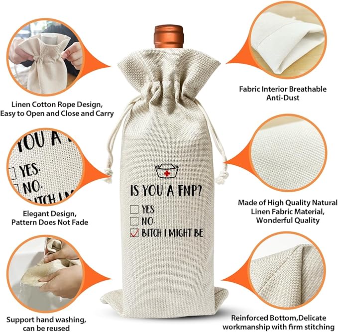 FNP Graduation Gift Wine Bag For Women Her Nurse Pharmacist Practitioner NP, Funny Nurse Day Week Gift Bag, Med School Farewell Graduation Party Supply, Office Decoration, Is You A Fnp?