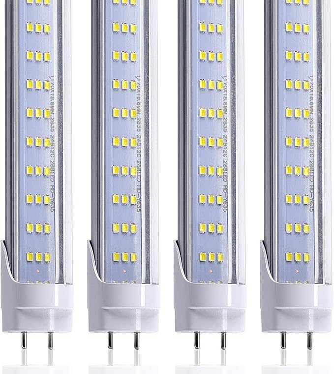 25-Pack, T8 T10 T12 LED Tube Lights, 60W 6500LM, 6000K Cold White, Led Bulbs 4 Foot 3 Rows, Super Bright, Dual Ended Power, Remove Ballast, Clear Cover