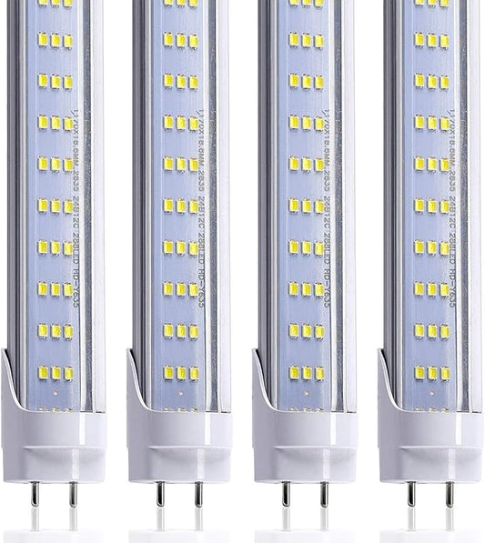 25-Pack, T8 T10 T12 LED Tube Lights, 60W 6500LM, 6000K Cold White, Led Bulbs 4 Foot 3 Rows, Super Bright, Dual Ended Power, Remove Ballast, Clear Cover
