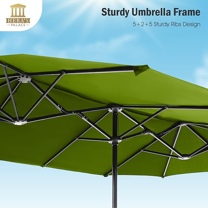 HERA'S PALACE 13 ft Patio Umbrella Double-Sided Outdoor Market Umbrella Rectangular Large with Crank for Patio Shade Outside Deck or Pool, Lime