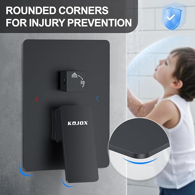 KOJOX Shower System with High Pressure 10'' Rainfall Shower Head, Handheld Shower head and Shower Faucet Trim valve, Bathroom Luxury Rain Mixer Shower Combo Set Wall Mounted Matte Black