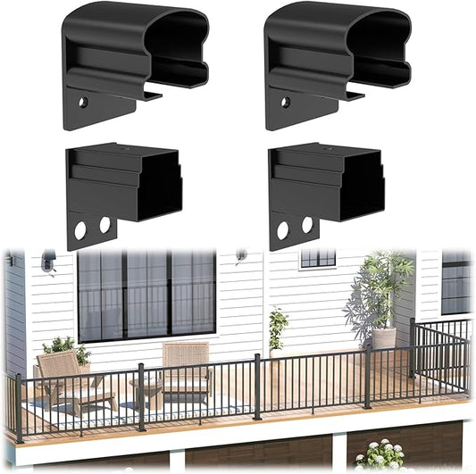 4 Pack Aluminum Deck Railing Bracket Connector, Fixed Railing Bracket, Black Textured Powder-Coat Finish Railing System for Outdoor Decks, Porches & Balconies