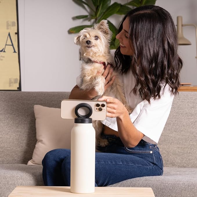 Ringo Insulated Water Bottle - Compatible MagSafe Water Bottle w/Phone Holder - Stainless Steel School Water Bottle w/Magnetic Phone Mount for Kids & Adult-Hot 12H, Cold 24H 360° Rotate - Black 32oz