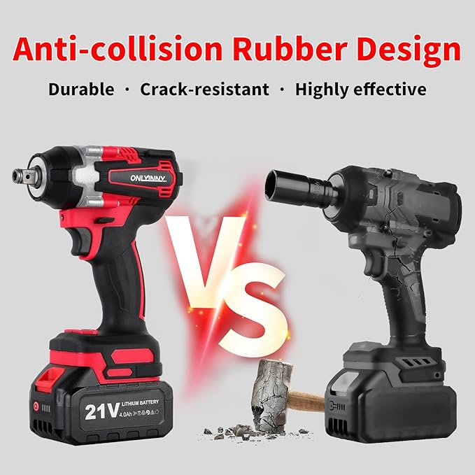 Cordless Impact Wrench - 550N.m(406Ft-lbs)1/2, impact gun, 3300RPM, with 4-Mode Speed, 2 Battery & Charger, 5 Sockets 8 Drill 6 Screws, Electric Impact Wrench for Car/DIY Furniture/Lawn Mowe