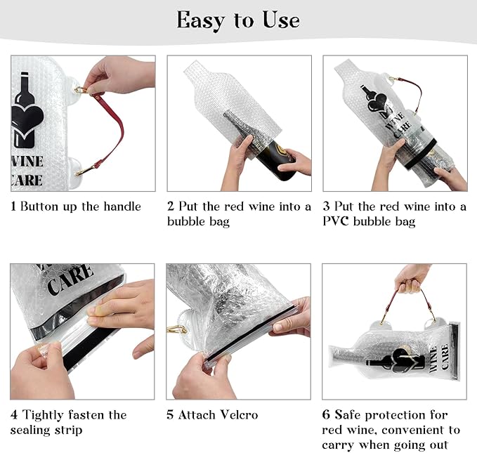 Daily Treasures 4 Set (12 pcs) Upgrade Reusable Wine Bags for Travel with Imitation Leather Handle, Carry Convient, Wine Bottle Protector for Airline Triple Luggage Leak-proof Safety Impact Resist