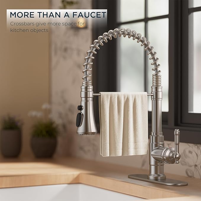 FORIOUS Vintage Kitchen Faucet Pull Down Sprayer Brushed Nickel Stainless Steel, High Arc Single Handle Antique Sink Faucet 1 or 3 Holes for Pot Filler, Farmhouse Camper RV Wet Bar