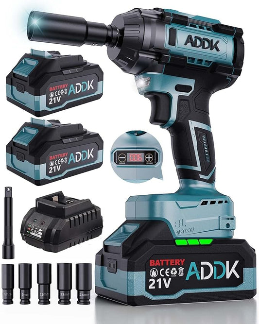 21V Cordless Impact Wrench Kit, 750Ft-lbs (1000N.m) 1/2" Brushless Impact Gun with 6 Mode Speed, Electric 2600RPM High Torque Power Impact Driver for Car Truck Mower (1000Nm)