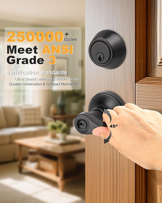 Gobrico 5 Pack Entry Door Handle and Single Cylinder Deadbolt Combo Locksets in Black,Wave Style Lever Style,for Exterior/Front Doors