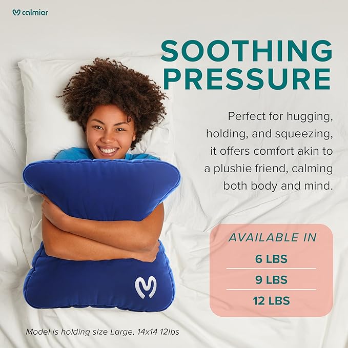 Calmier - 9 lb Sensory Weighted Pillow - Glass Bead Filled Hug Pillow - Ultra Plush Cozy Weighted Pillows for Adults and Kids - Child Sensory Pillow - Weighted Lap Pad (Blue - Minky, 9 LBS)