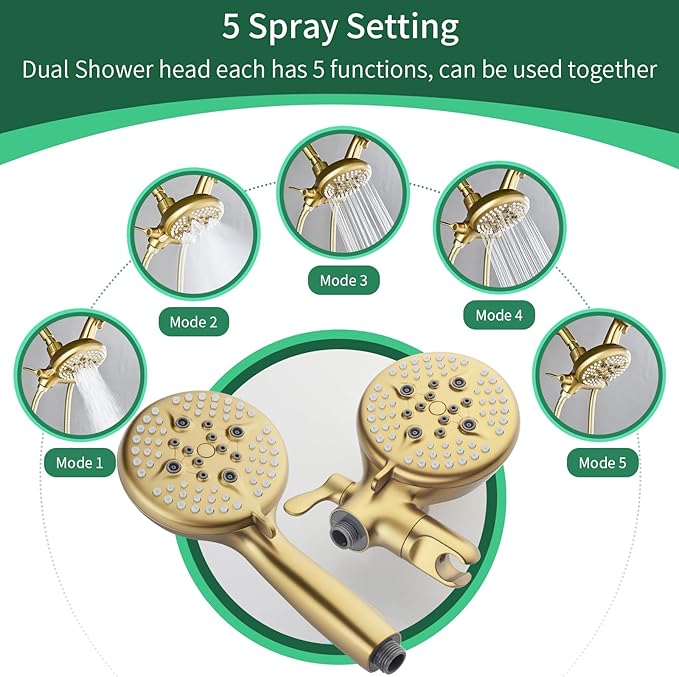 2 Handles Tub Shower Faucet Set Shower System with Tub Spout Bathtub Faucet Set Shower Tub Combo Set Complete Tub and Shower Trim Kit Brushed Gold