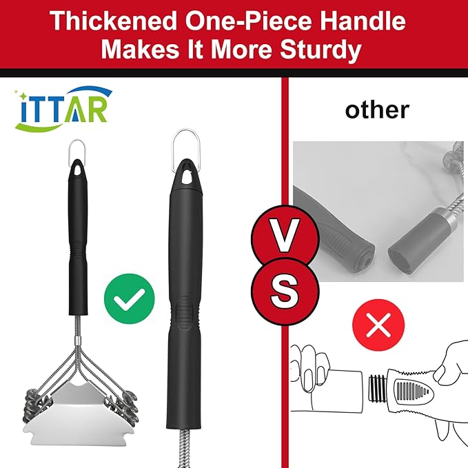 ITTAR Grill Brush & Scraper for Outdoor Grill, Bristle Free Safe BBQ Cleaner Brush, 17" Grill Cleaning Rescue Brush, Heavy-Duty Stainless Steel Scrubber Brush, BBQ Accessories Gifts for Father, Men