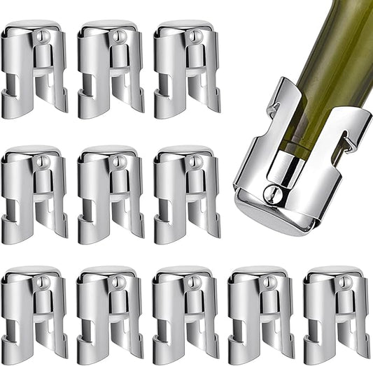 Tessco 12 Pcs Stainless Steel Champagne Stopper Reusable Bottle Sealer Wine Corker Champagne Cork Stopper with a Built in Sealing Plug Compact Champagne Saver Plug for Cava Prosecco (Silver)