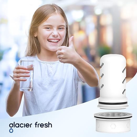 GLACIER FRESH Water Pitcher Filter Replacement for LS Home Dispenser and Pitcher Systems, Reduces Chlorine Taste and Odor, 2 Membrane Micro Filter and 4 Activated Carbon + Ion Exchange Filter