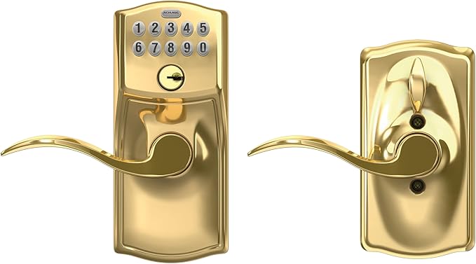 SCHLAGE FE595 CAM 505 16-234 10-027 Camelot by Accent Keypad Lever with Flex Lock, Bright Brass