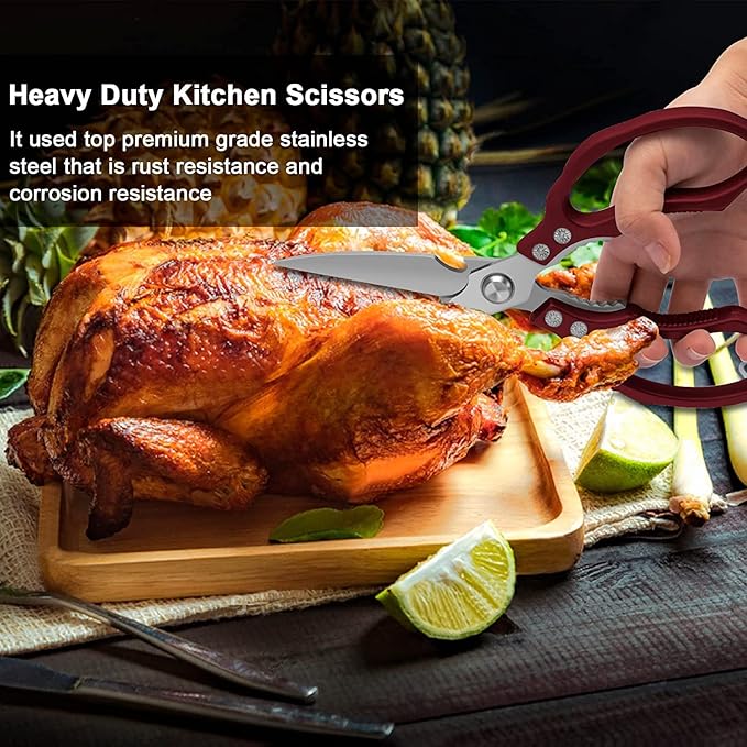 Kitchen Scissors, Heavy Duty Sharp Kitchen Shears Dishwasher Safe, Kitchen Accessories Cooking Shears for Kitchen Meat Chicken Fish Poultry Herb Bread (red)