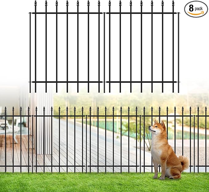 Metal Garden Fence 30 in H x 16 ft L, Border Fences Panels Animal Barrier for Dogs, No Dig Garden Fencing for Yard Patio Flower Bed Lawn Outdoor, 8 Panels + 9 Stakes Black