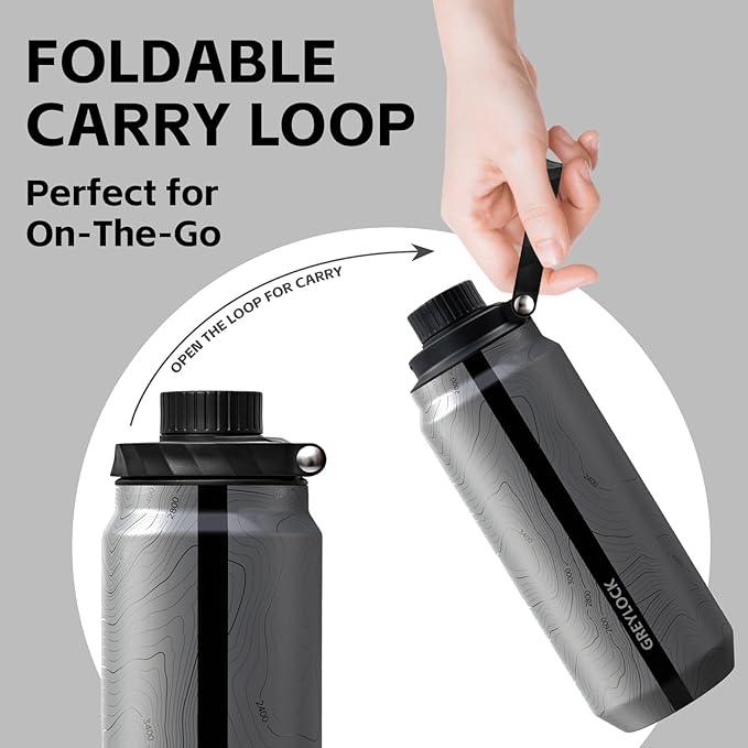 Greylock 20 oz Insulated Stainless Steel Water Bottle with Straw Lid- BPA-Free Leak Proof When Closed, Reusable Metal Water Bottle with Carry Handle for Travel Camping, 24 Hours Cold (Mapmakersmuse)