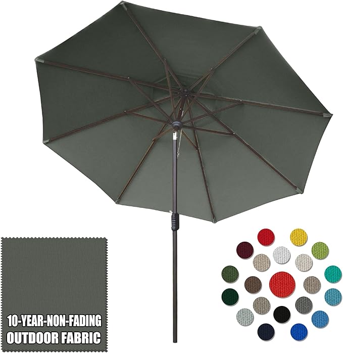 Eurmax USA 10-Year-Non-Fading 10Ft Market Umbrella Outdoor Patio Umbrella Table Umbrella with 8 Ribs,Hand Crank and Ventilation (Charcoal)