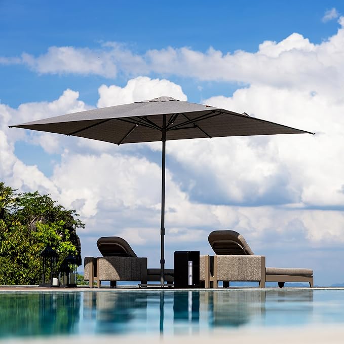 PURPLE LEAF 9 X 12 FT Semi-Auto Outdoor Patio Umbrella Market Table Sun Umbrellas with 8 Aluminum Sturdy Ribs for Backyard Deck Garden Pool (Gray Pole Gray Canopy)