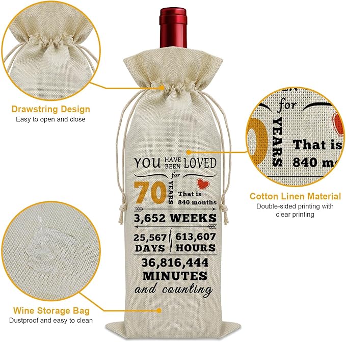 Sazuwu Happy 70th Birthday Gifts for Women Wine Bag 70 Year Old Birthday Gifts for Men Wine Bottle Storage Bag Funny Turning 70 Gifts Born in 1954 Gifts Wine Accessories Gifts for Wine Lovers