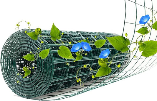 Green Metal Garden Fence, 48inch(H) x 50ft(L), 2 inch x 3 inch,14GA 2/3/4/5/6 Ft Tall Chicken Wire PVC Coated Welded Wire Mesh Roll for Dogs Border Yard Vegetable Plant Protection Poultry Netting