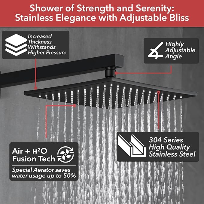 VANFOXLE Shower Faucet Set Matte Black Shower System,Three Modes Shower Faucet with 2 in 1 Handheld,Wall Mount 10 Inch Shower Head with 4 PCS Dual Modes Body Jets