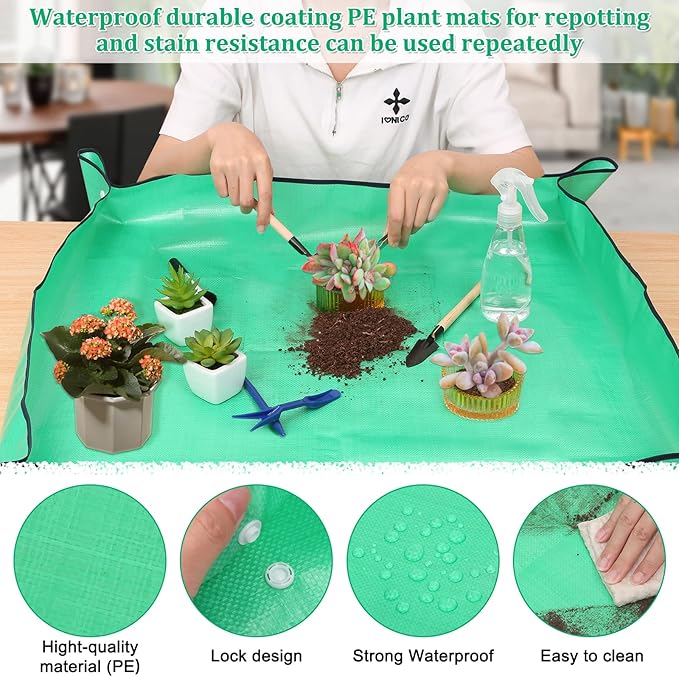 Plant Repotting Mat for Garden, 2 Pcs Waterproof Foldable Indoor Plant Mat Portable Square Gardening Mat Potting Tray with 6 Pcs Mini Garden Tools Set for Plant Lovers Gardening Gifts