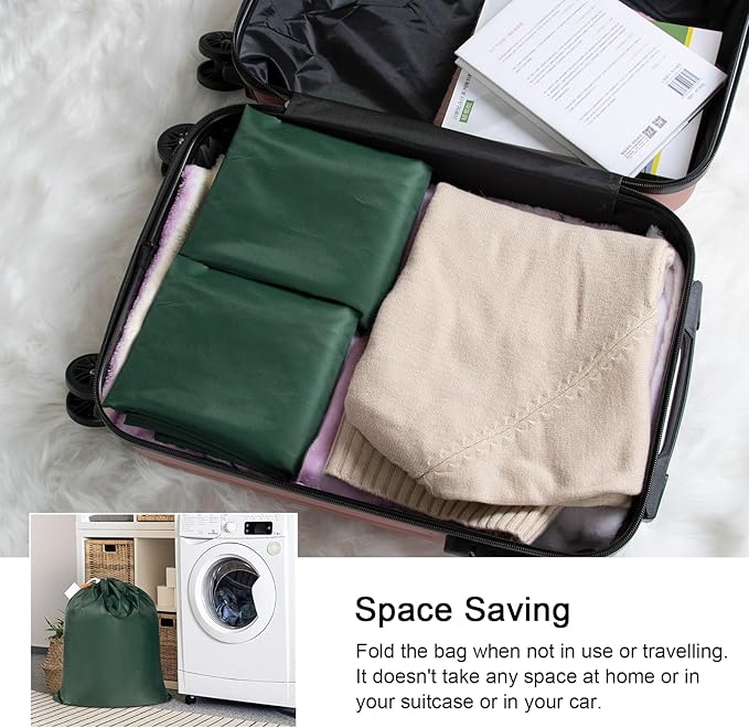 Polecasa Small Heavy Duty Laundry Bag with 130gsm Tear Resistant Fabric and Handles, Easy to Carry Durable Dirty Clothes Drawstring Bag, Perfect for College Dorm, Travel 21”x24”, Green