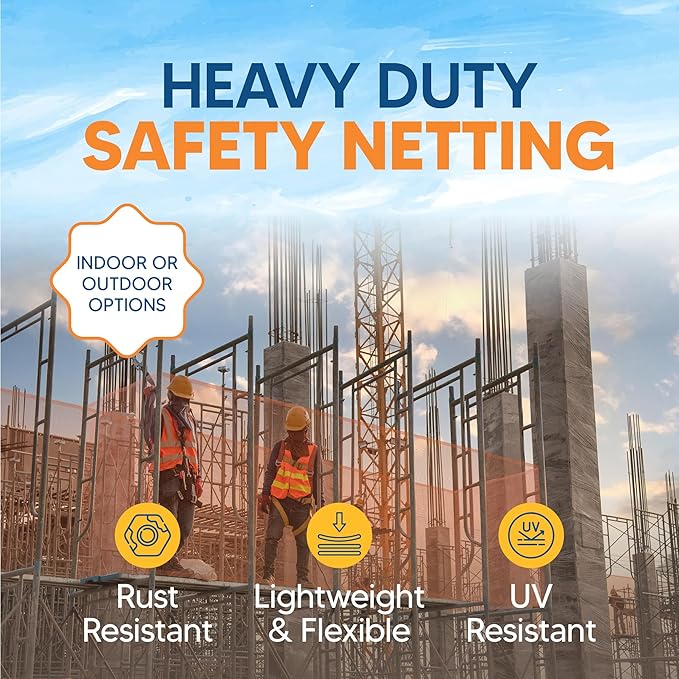 Fire Retardant Debris Safety Netting (4' x 150' - Orange) - High Visibility Construction & Scaffolding & Railing & Elevator Netting for Enhanced Safety - Construction Fencing