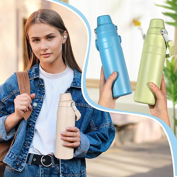 Water Bottle 24 OZ Angled Spout Lid Lightweight & Leakproof for Travel & Sports Insulated Stainless Steel BPA-Free (Blue, 24oz)