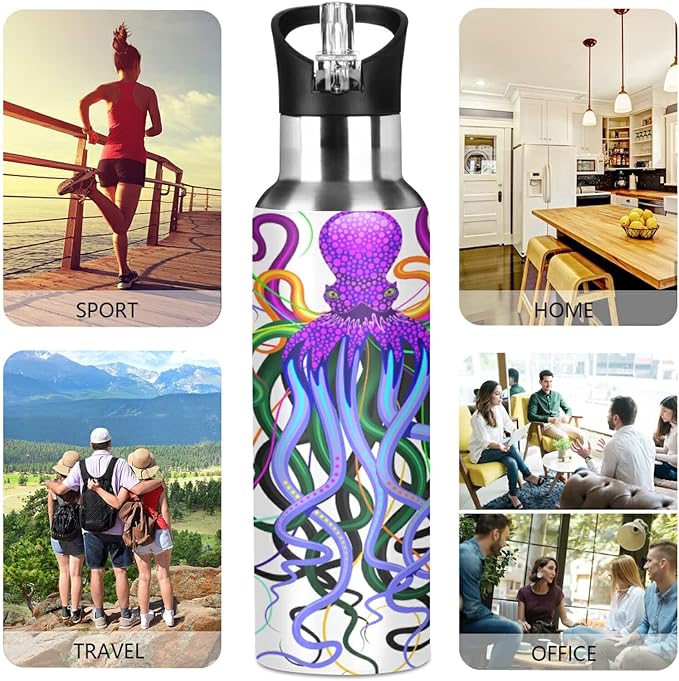 Blueangle 32 OZ Psychedelic Octopus Water Bottle with Straw, Sports Water Bottle BPA Free Stainless Steel Water Jugs for Gym, Kitchen, Working, Outdoor（927）