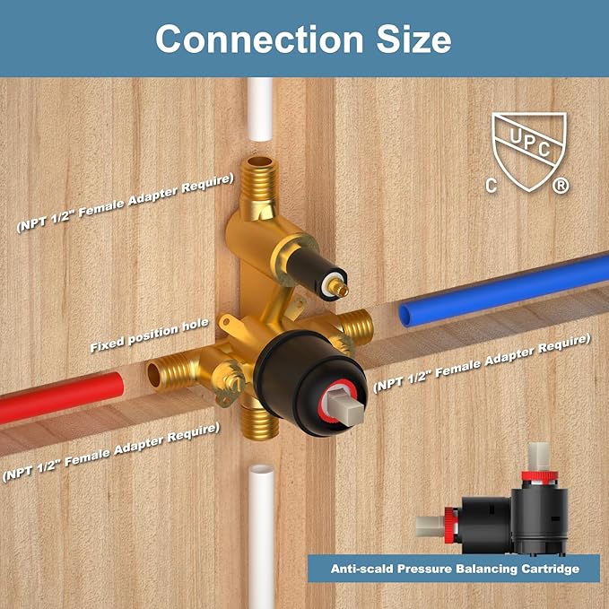 Shower Faucet Set Wall Mounted Shower head with Handheld Comb Rain System 6 Function Pressure Balance - Stainless Steel Bathroom Shower Kit Complete 12 Inch Matte Black(With Valve)