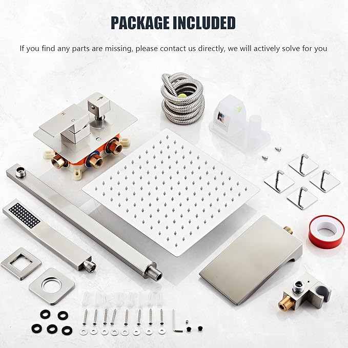 Shower Faucet Set Complete with Tub Spout Shower System Wall Mounted with 10 inch Rainfall Shower Head and Handheld Shower Rain Shower Combo for Bathroom, Brushed Nickel