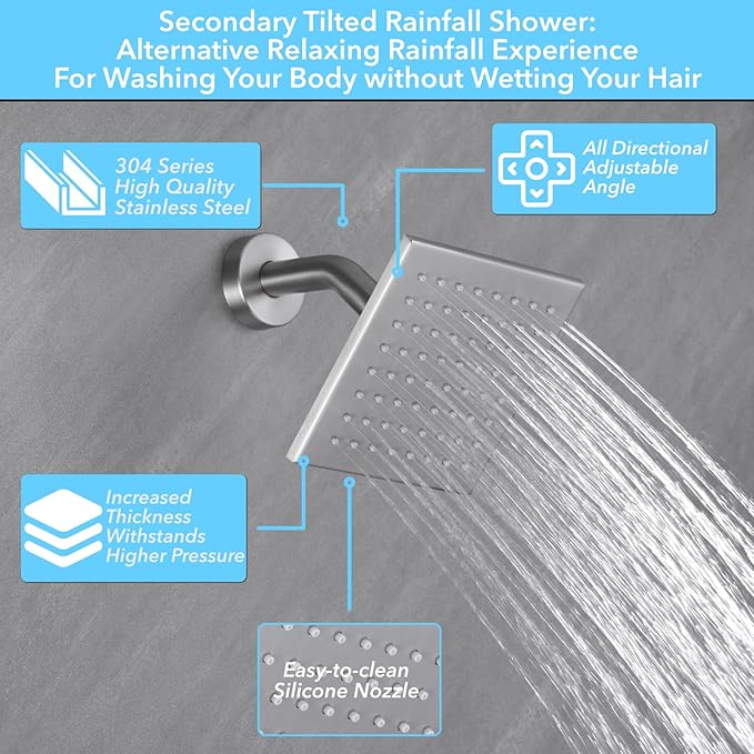 VANFOXLE Shower Faucet Set Brushed Nickel Shower System,Push Button Diverter Shower Faucet with 2 in 1 Handheld,Ceiling Mount Increased Thickness 12 Inch Shower Head with 6 Inch Wall Mount Shower Head