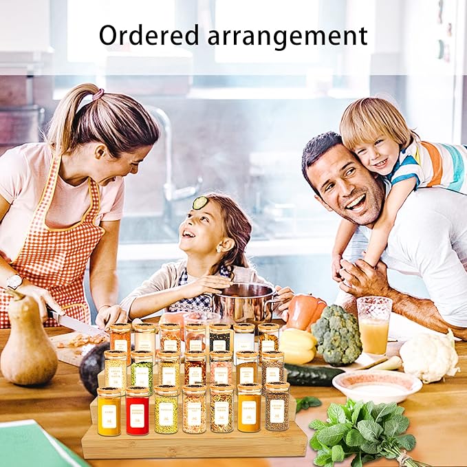 Spice Jars with Labels, 30Pcs 6oz Glass Spice Jars with Bamboo Lids, Minimalist Stackable Airtight Spice Containers with 426 labels for Kitchen Seasoning, Tea, Herbs, Coffee, Sugar,Shells