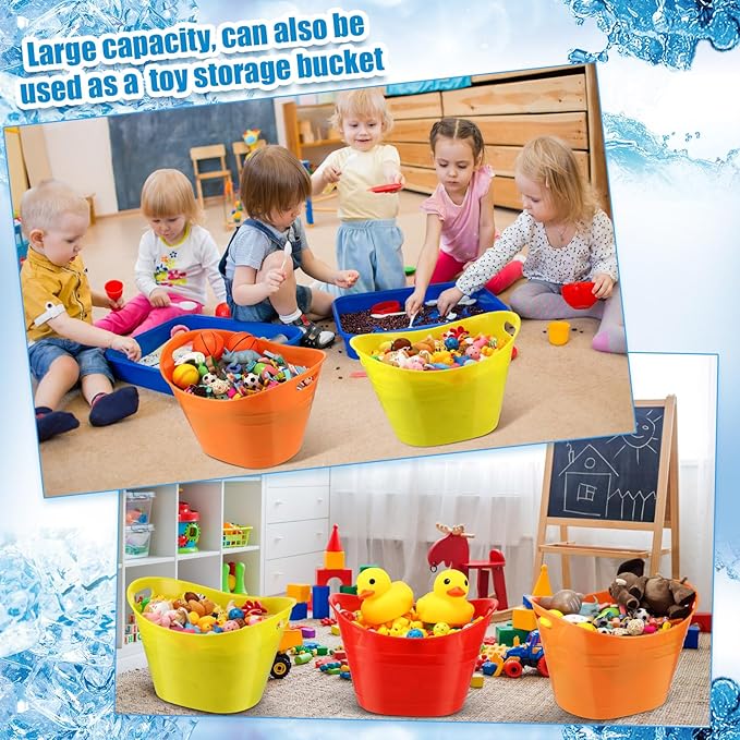 6 Pieces Ice Buckets Bulk, Plastic Ice Buckets with Handles, Oval Storage Tub, Large Capacity Ice Drink Bucket for Party Bar Wine Beer Champagne Beverage Bottle Cooler (Multicolor,18 Liter)